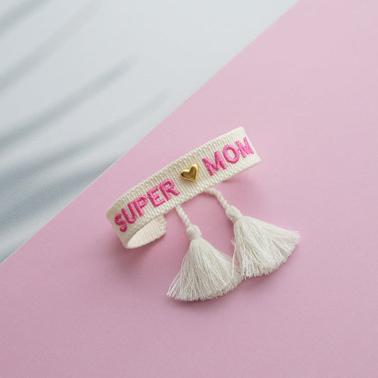 SUPERMOM Armband mit pinker Aufschrift